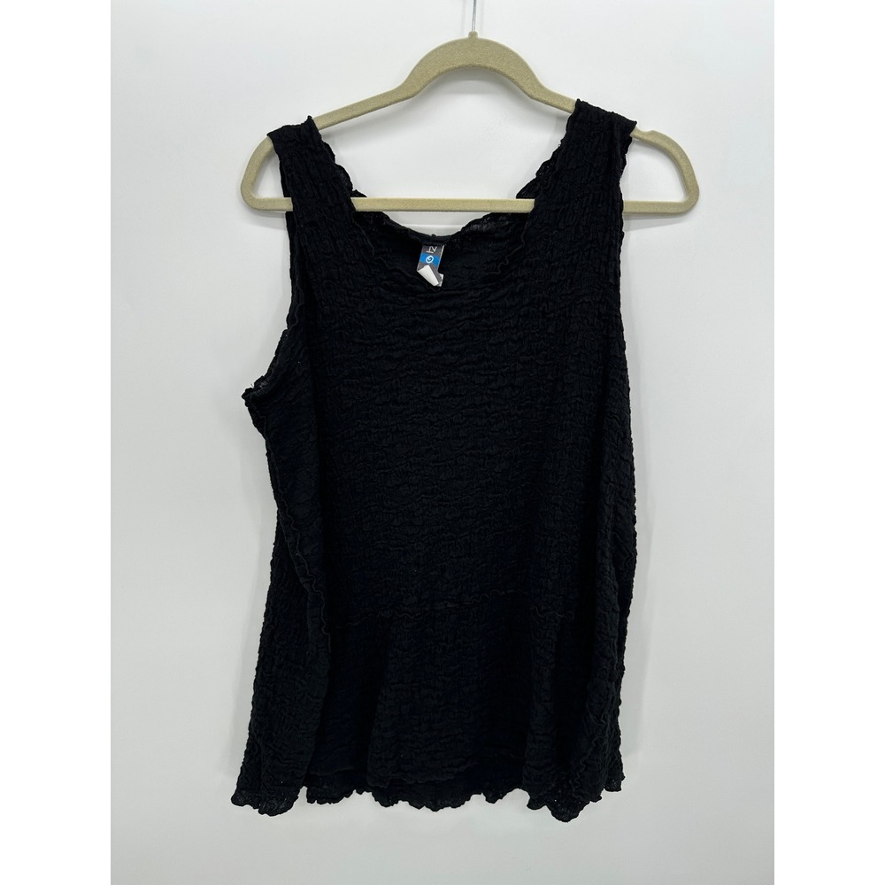 Noblu Womens Black Textured Tank Top Tunic‎ Sz XL Lagenlook Boho Crinkle Artsy